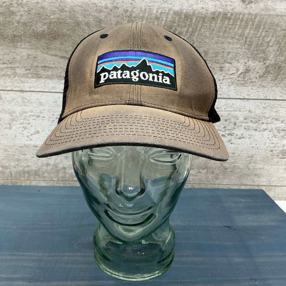 Patagonia Brown and Black Mesh Back Trucker Hat Cap Snapback Logo P6